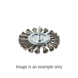 Bevel Brush Twist Knot 6mm Spindle Mount High Carbon Steel 0.4mm Wire x 100mm Dia Carded